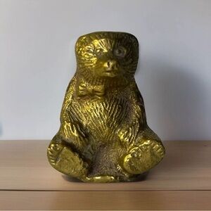Vintage Solid Brass Bear Wearing Bow Tie Small Figurine 1.5” Paperweight